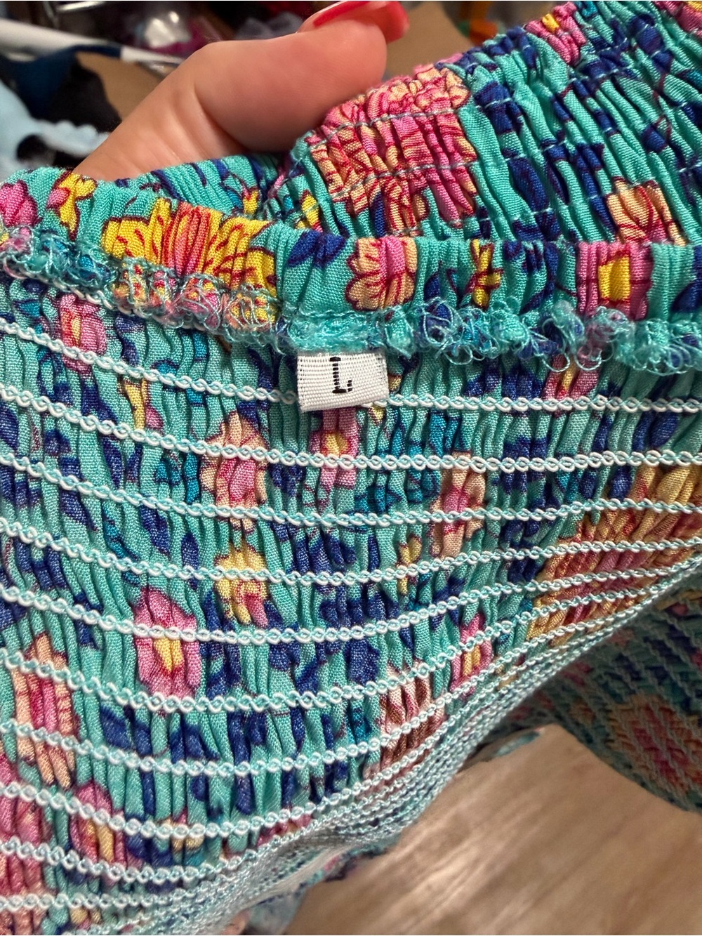 Floral Smocked Off-Shoulder Maxi Dress in Turquoise - Picture 3 of 3